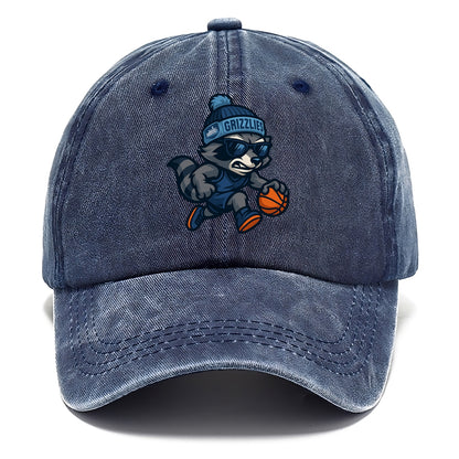 Memphis Raccoon wearing Grizzlies beanie with riverboat patch and wayfarer sunglasses - Classic Cap - Twilight Navy(Blue)
