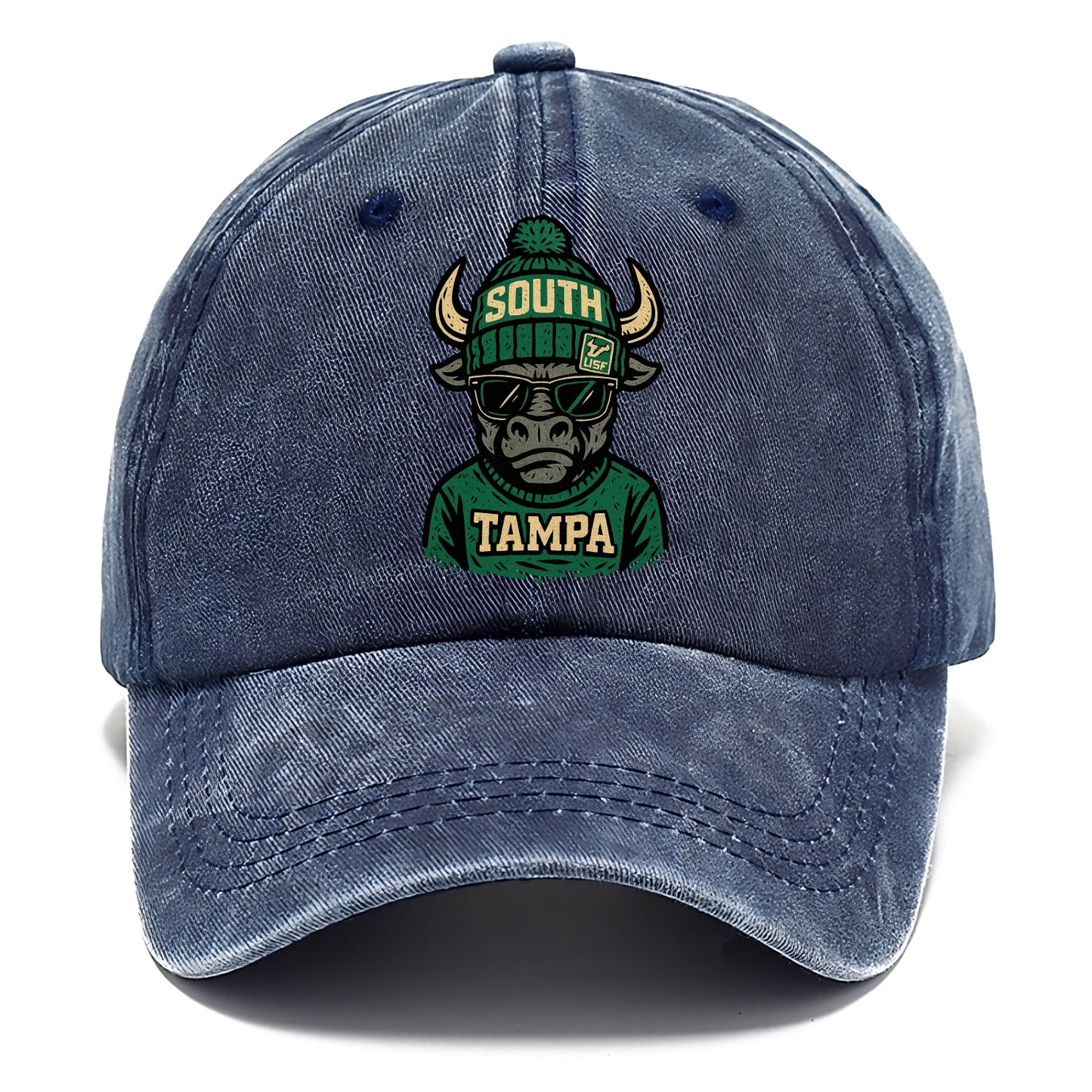 Tampa Bull wearing South Florida beanie with USF patch - Classic Cap - Twilight Navy(Blue)