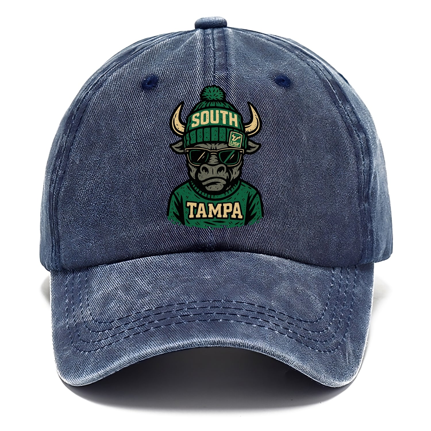 Tampa Bull wearing South Florida beanie with USF patch - Classic Cap - Twilight Navy(Blue)