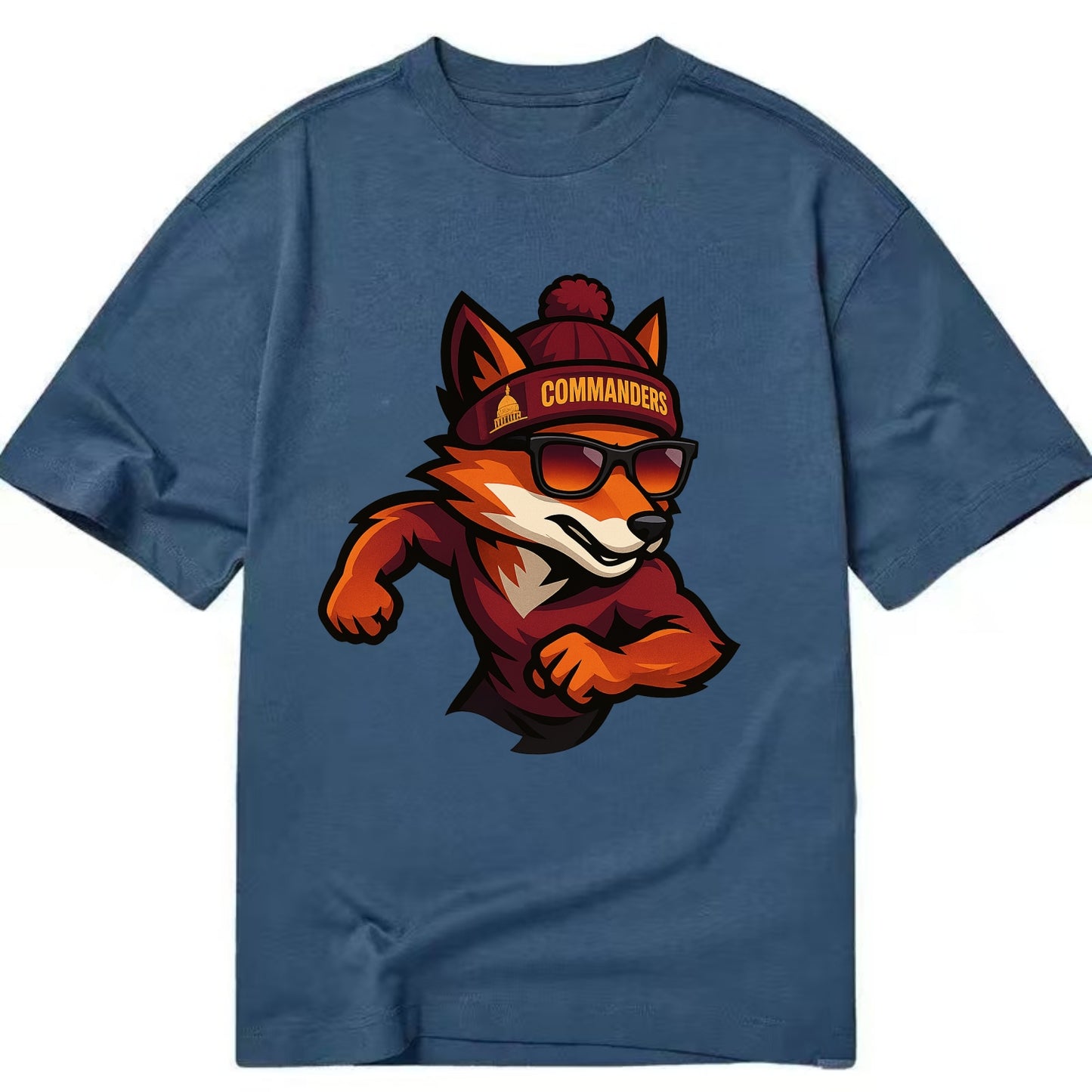 Washington Fox wearing Commanders beanie with Capitol patch and wayfarer - Classic T-shirt - Twilight Navy(Blue)