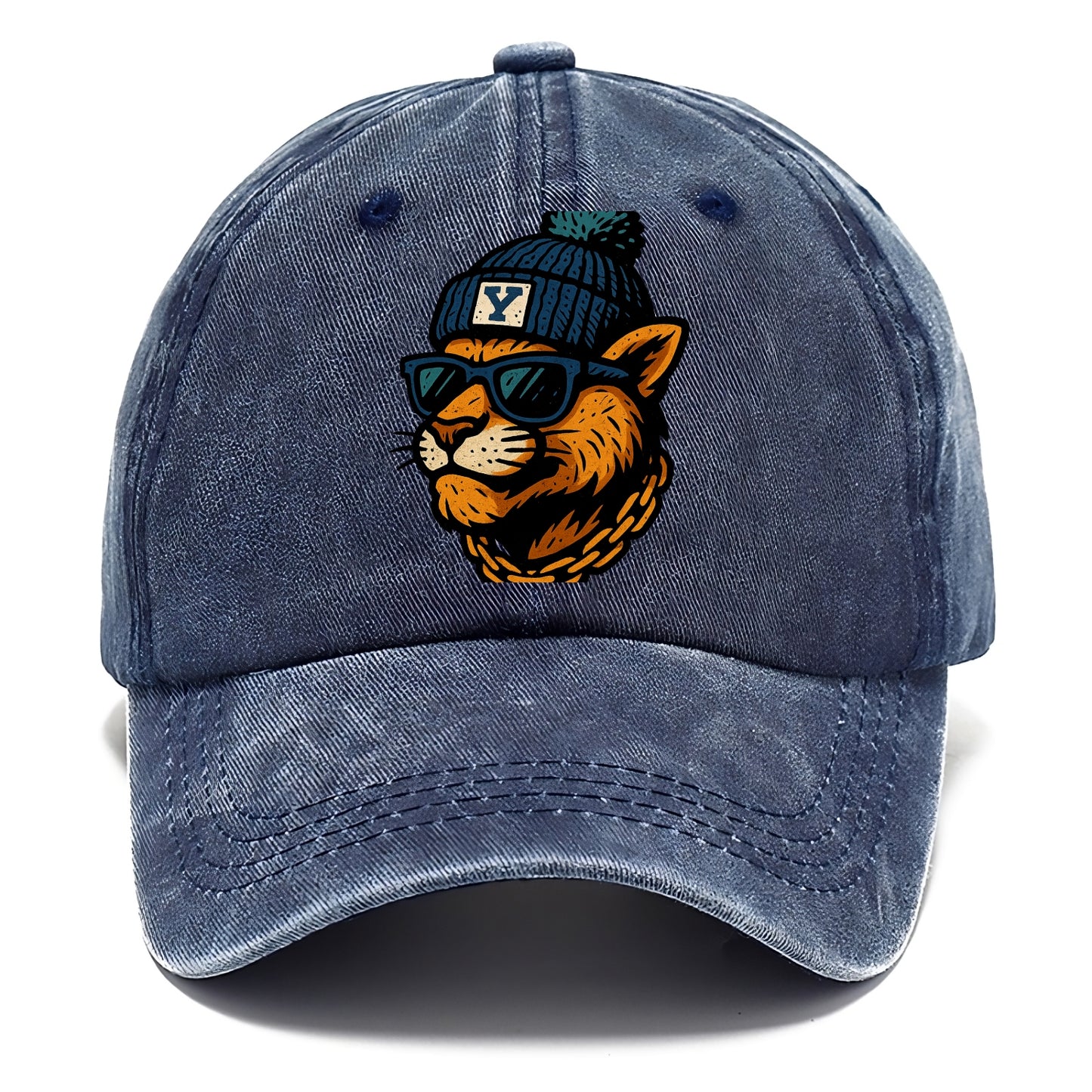 Provo Cougar wearing BYU beanie with Y patch - Classic Cap - Twilight Navy(Blue)