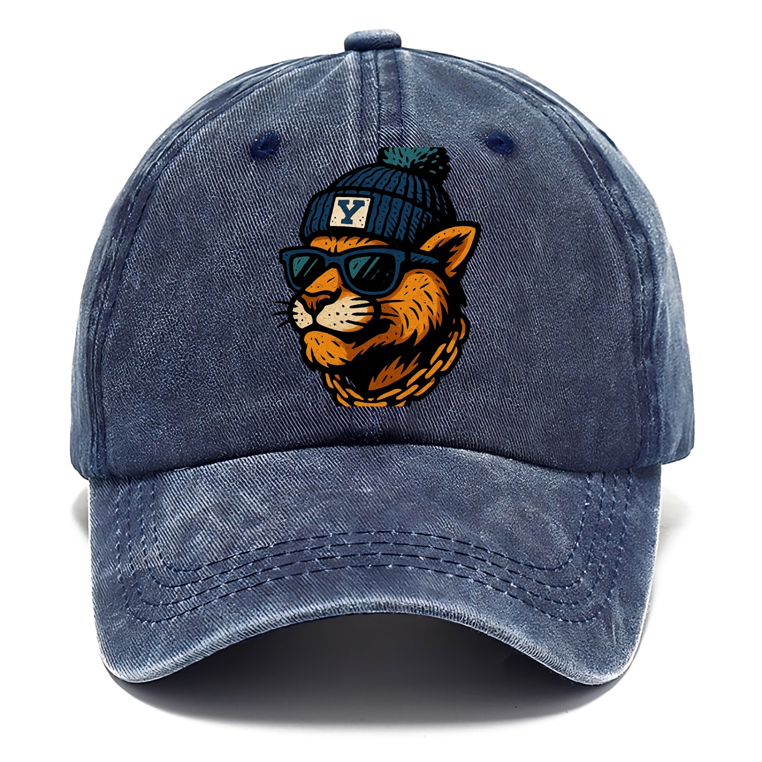 Provo Cougar wearing BYU beanie with Y patch - Classic Cap - Twilight Navy(Blue)