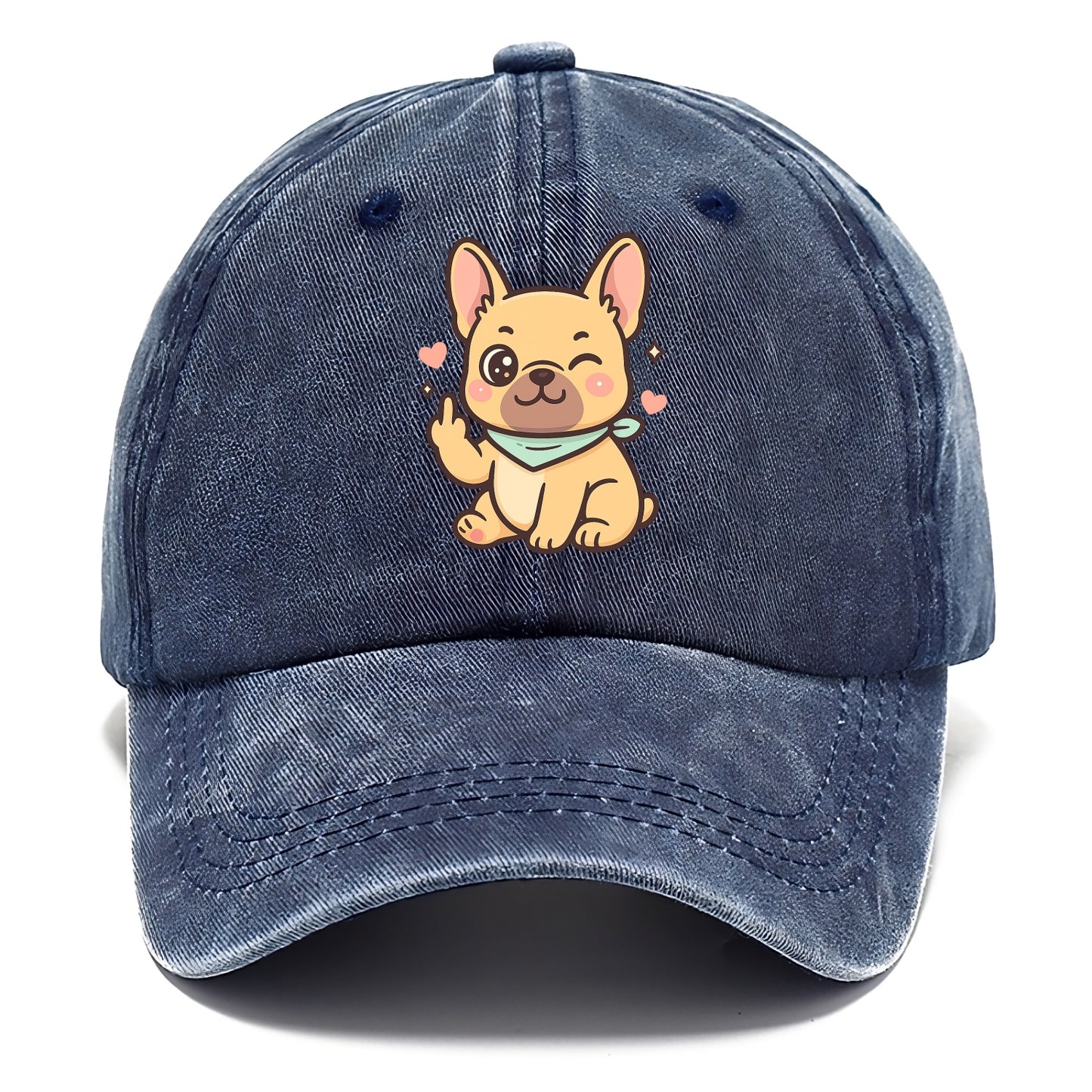 French Bulldog sitting with bat ears up, strong paw with sass - Classic Cap - Twilight Navy(Blue)