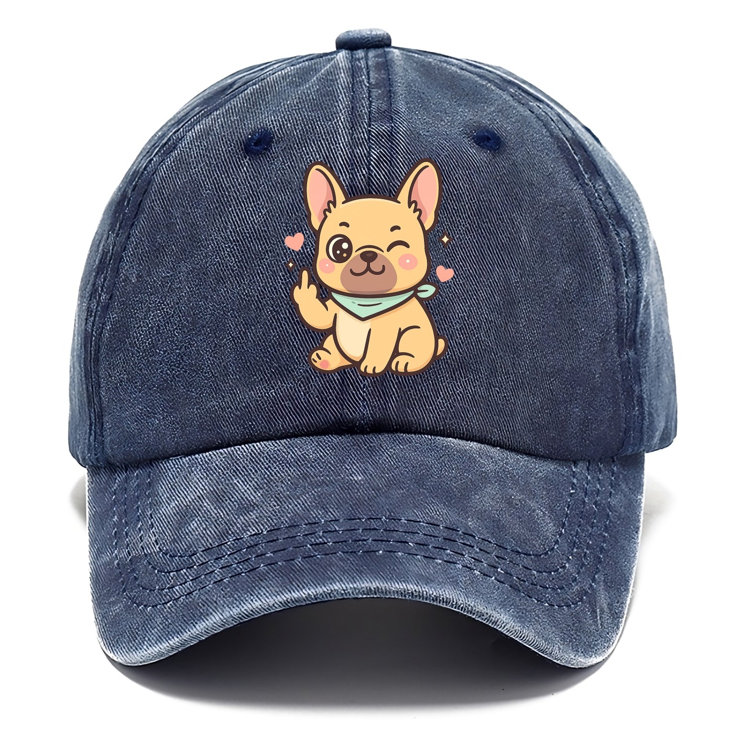 French Bulldog sitting with bat ears up, strong paw with sass - Classic Cap - Twilight Navy(Blue)