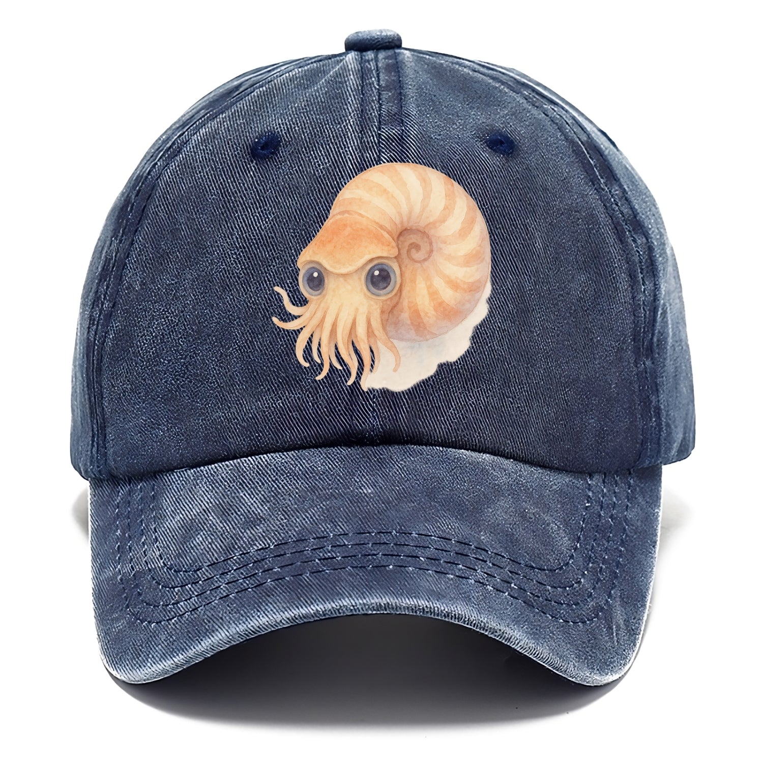 Baby Nautilus - spiral shell, tentacles peeking, ancient eyes, front-facing, living - Classic Cap - Twilight Navy(Blue)