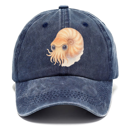 Baby Nautilus - spiral shell, tentacles peeking, ancient eyes, front-facing, living - Classic Cap - Twilight Navy(Blue)