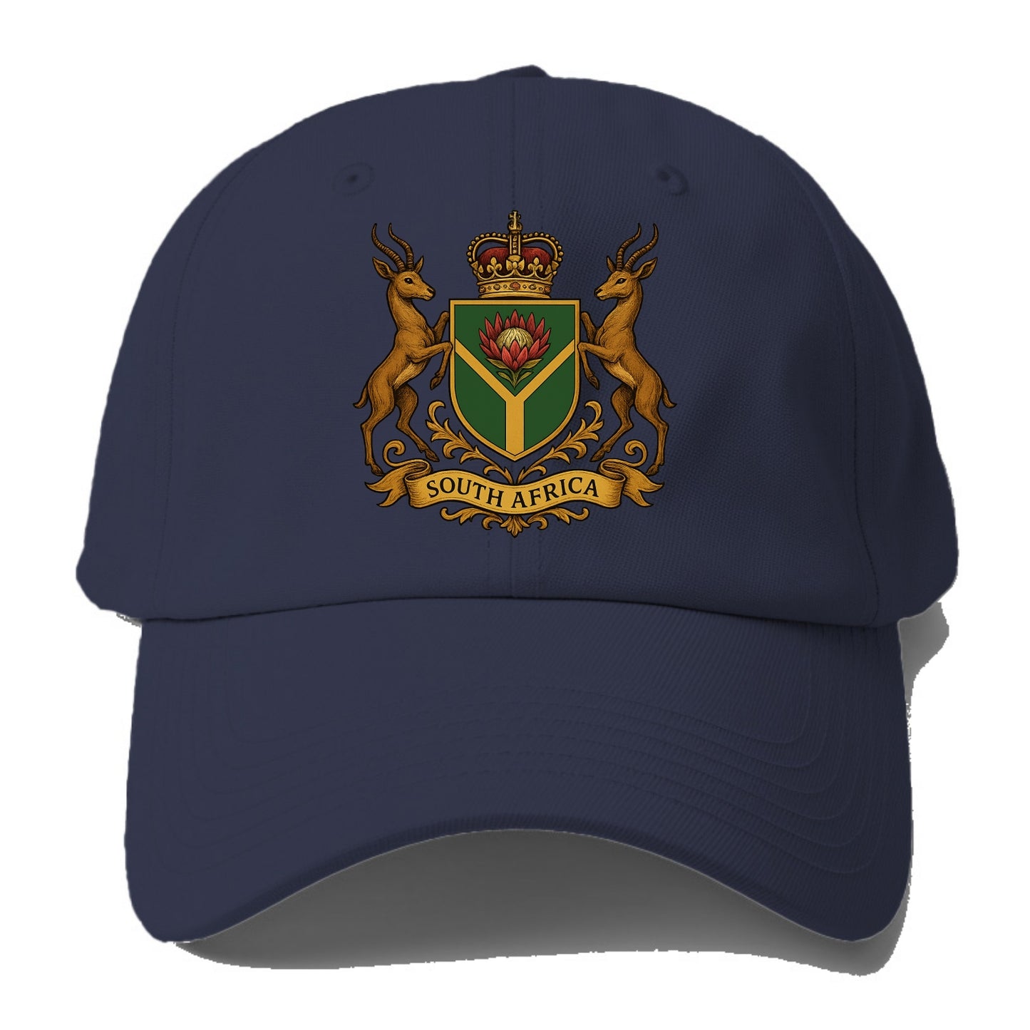 South Africa Springbok Emblem (springbok With Protea, Green/gold Shield) Baseball Cap - Twilight Navy(Blue)