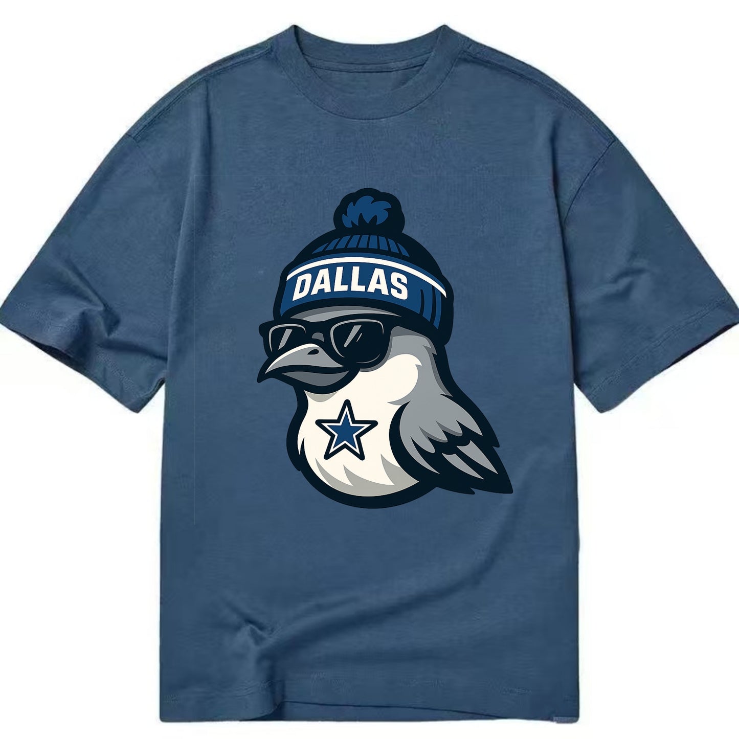 Dallas Mockingbird wearing Cowboys beanie with sheriff star and wayfarer - Classic T-shirt - Twilight Navy(Blue)
