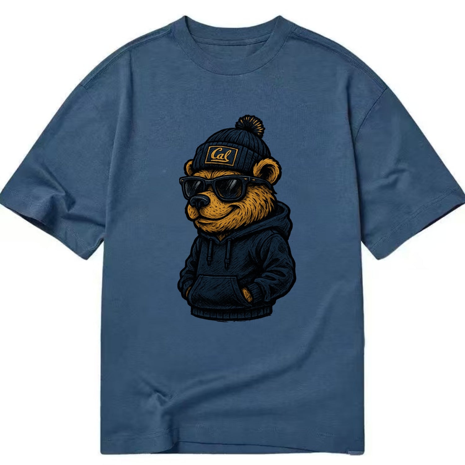 Berkeley Bear wearing Cal beanie with script patch - Classic T-shirt - Twilight Navy(Blue)