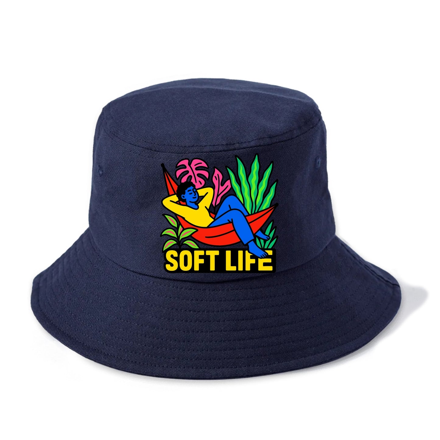 Person relaxing in hammock with plants - "soft life" aesthetic, peaceful living goals - Bucket Hat - Twilight Navy(Blue)