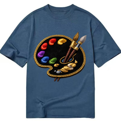 Embroidered patch design - PAINT PALETTE - artist palette with brushes in rainbow - Classic T-shirt - Twilight Navy(Blue)