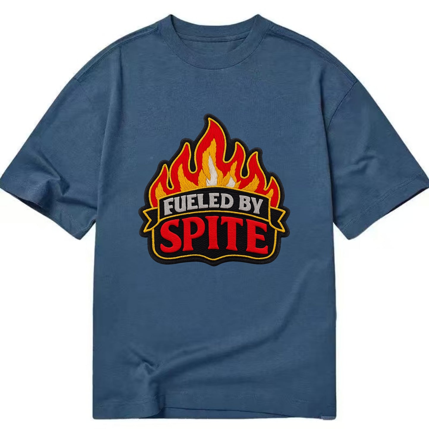 FUELED BY SPITE - fire with text in black and red , petty motivation - Classic T-shirt - Twilight Navy(Blue)