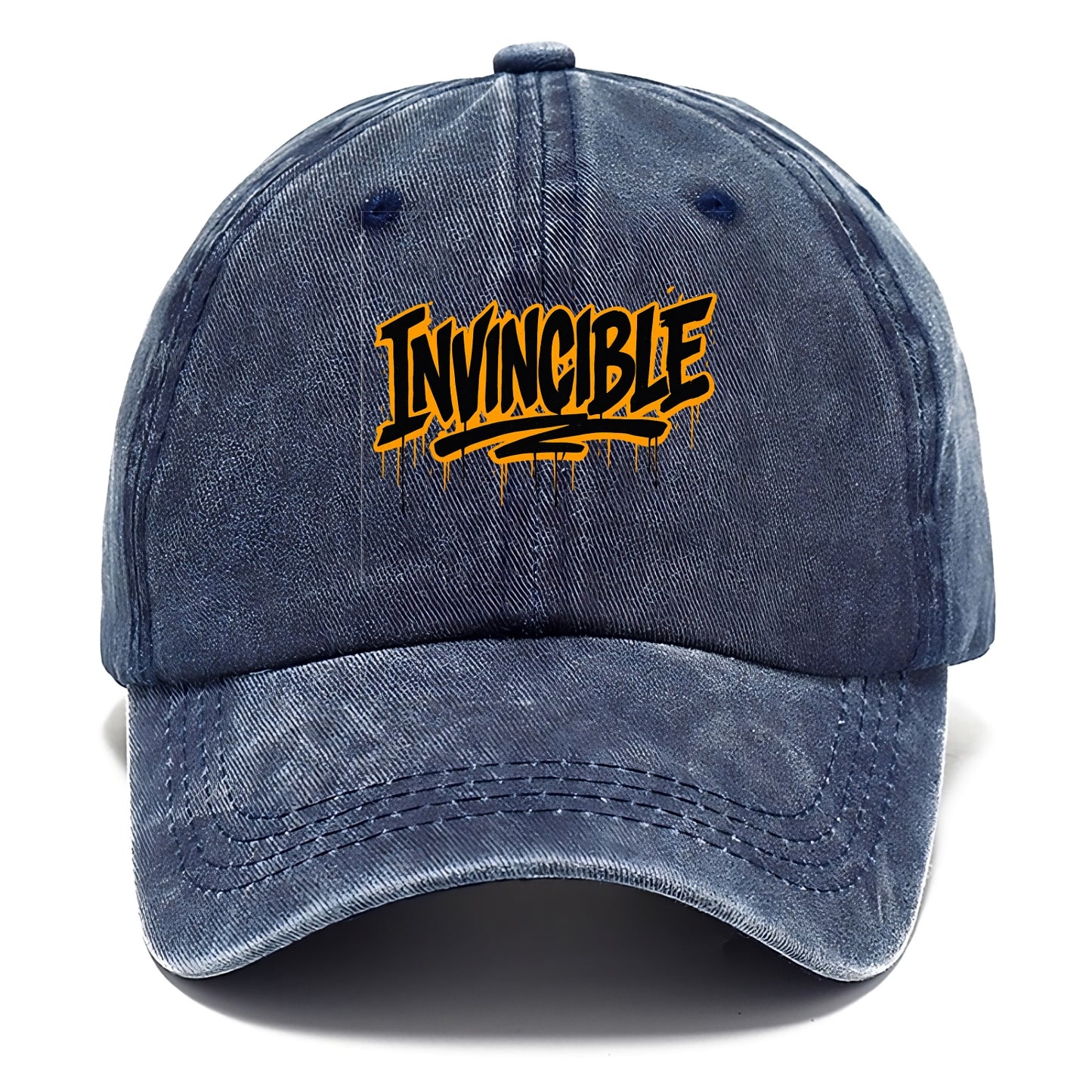 Bold typography design - "INVINCIBLE" - cannot be defeated, unconquerable - Classic Cap - Twilight Navy(Blue)