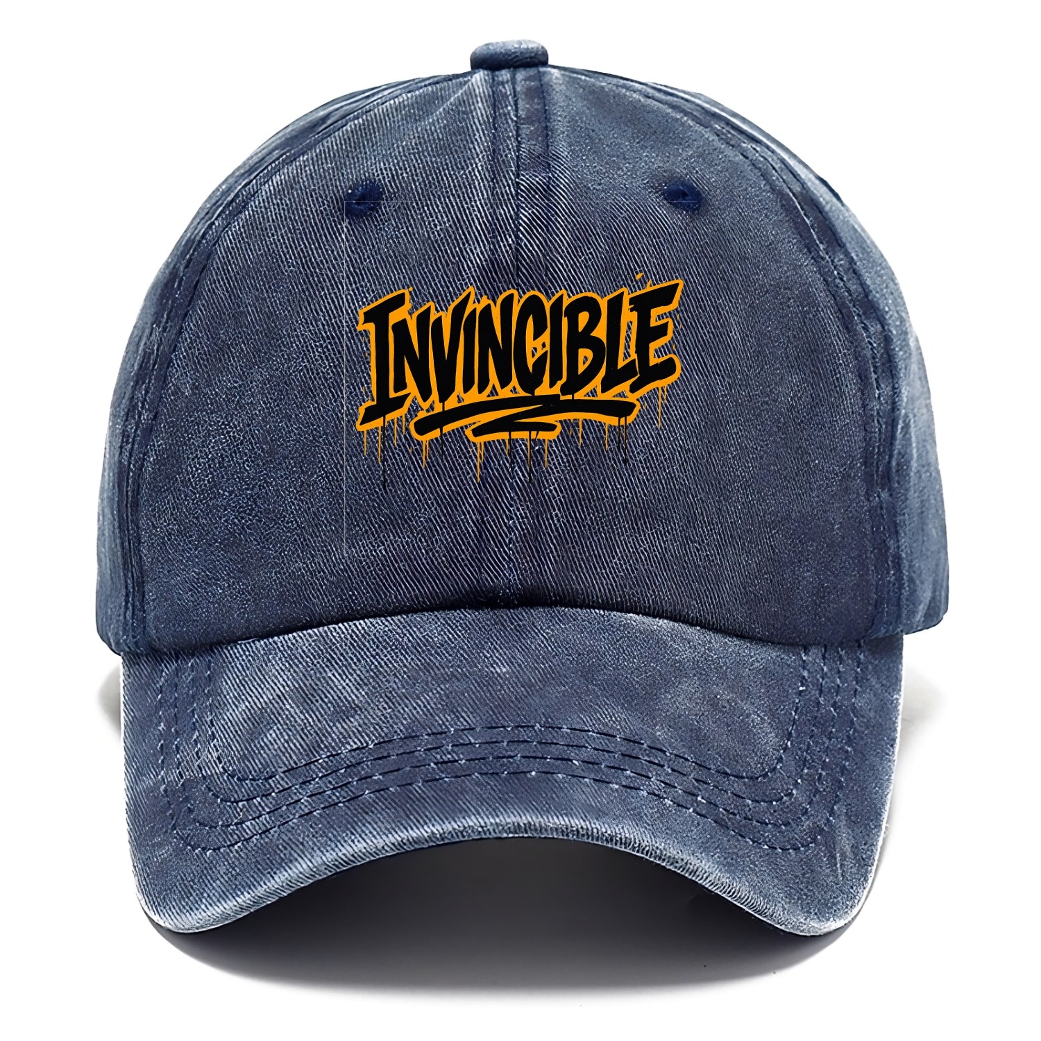Bold typography design - "INVINCIBLE" - cannot be defeated, unconquerable - Classic Cap - Twilight Navy(Blue)