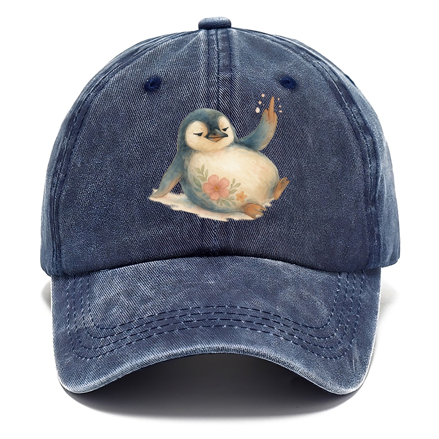 chubby penguin sliding on belly, one flipper up giving attitude - Classic Cap - Twilight Navy(Blue)