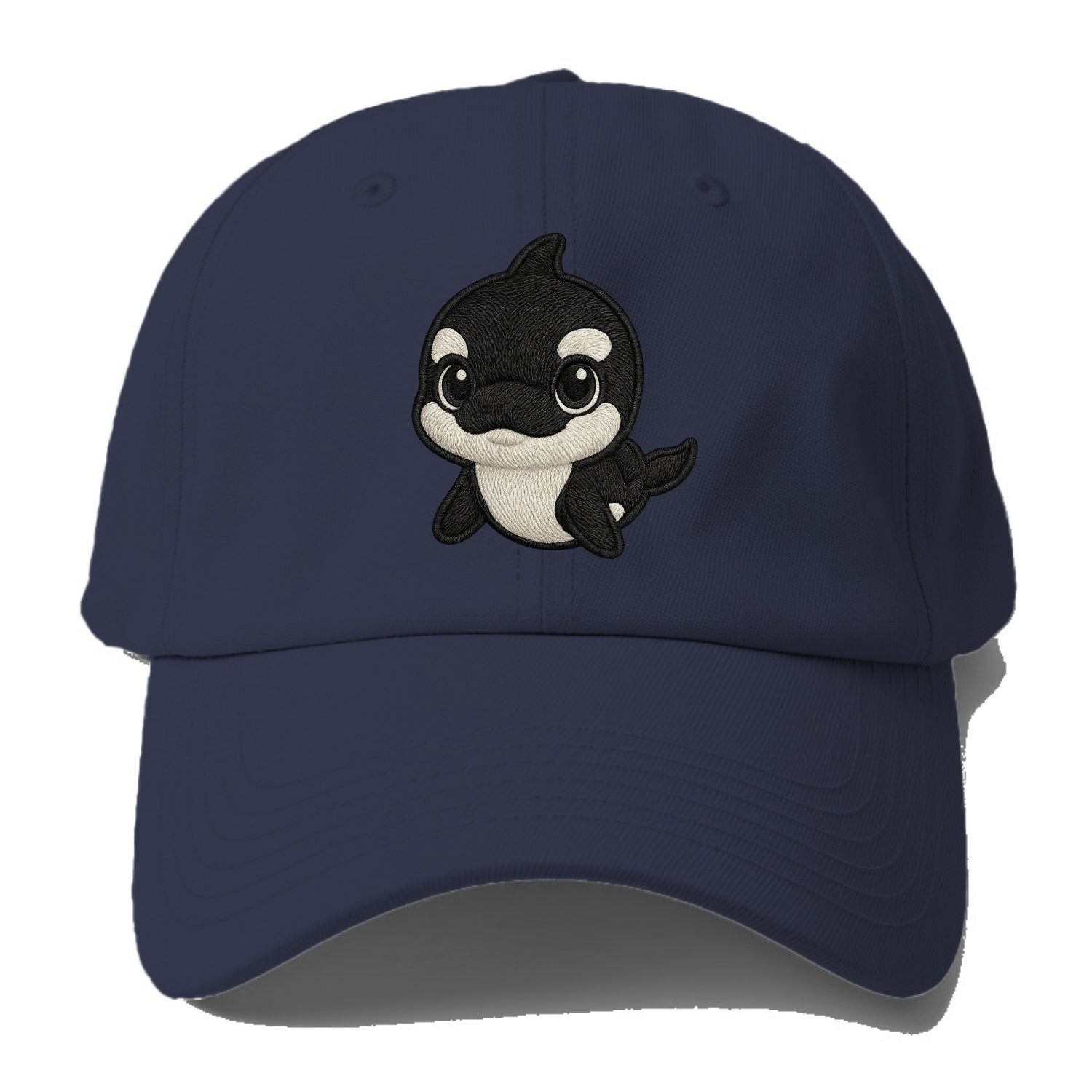 Baby Orca - black and white pattern, white eye patch, front-facing, curious and - Baseball Cap - Twilight Navy(Blue)