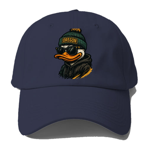 Eugene Duck wearing Oregon beanie with O patch - Baseball Cap