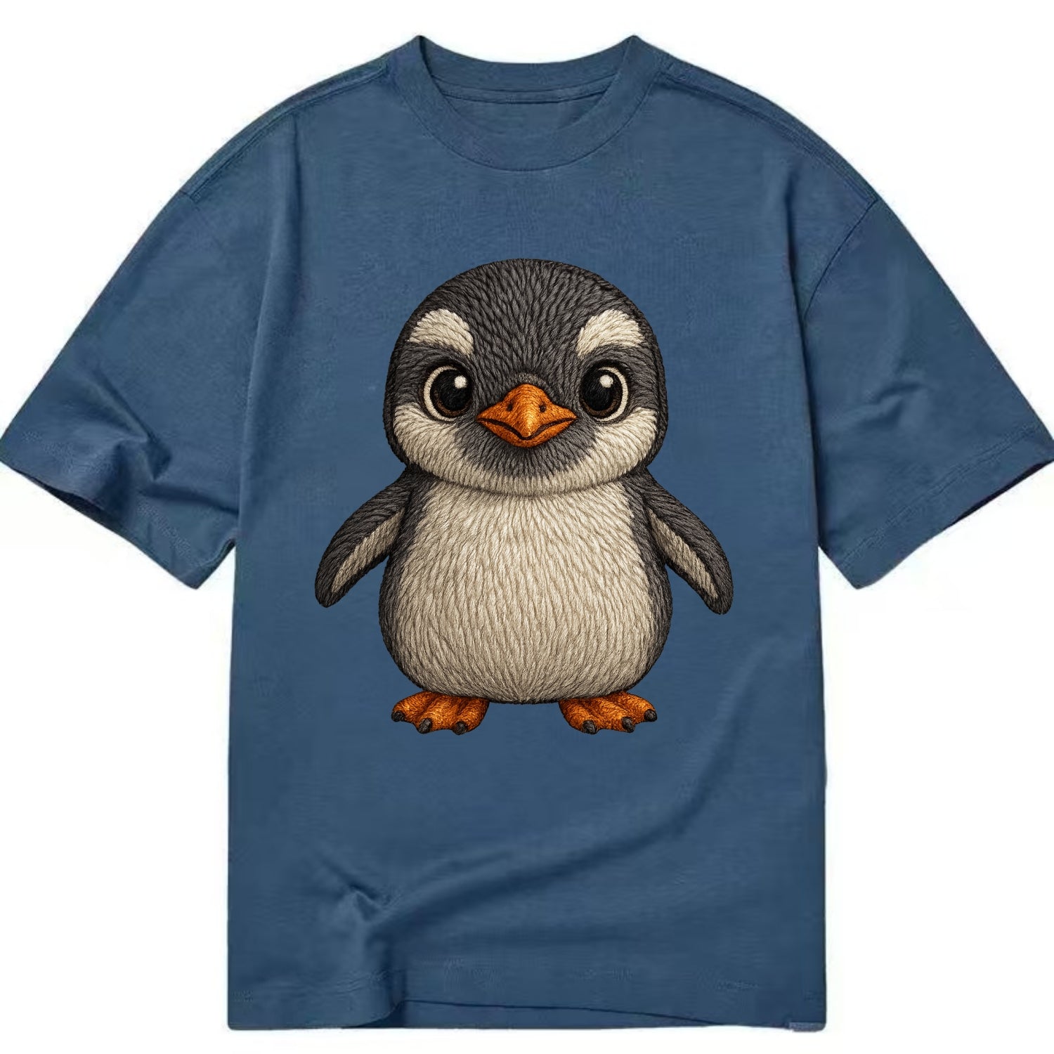 Baby Gentoo Penguin - orange beak, white cap, bright eyes, front-facing, energetic - Classic T-shirt - Twilight Navy(Blue)