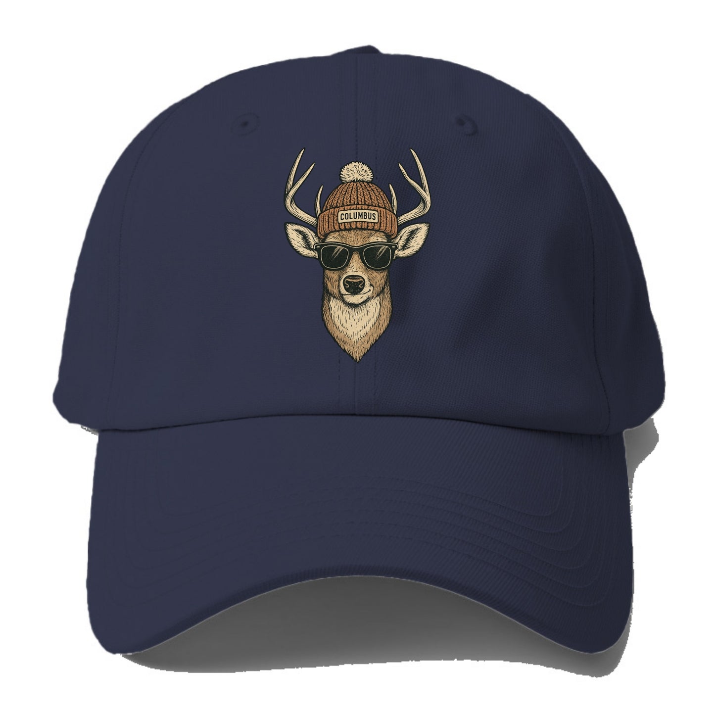 Ohio White-tailed Deer wearing Columbus beanie with pom pom and wayfarer sunglasses - Baseball Cap - Twilight Navy(Blue)