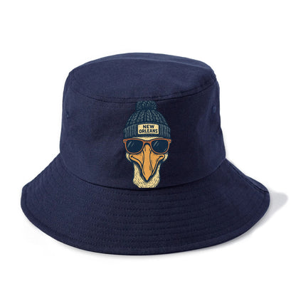 New Orleans Pelican wearing New Orleans beanie with pom pom and wayfarer sunglasses - Bucket Hat - Twilight Navy(Blue)
