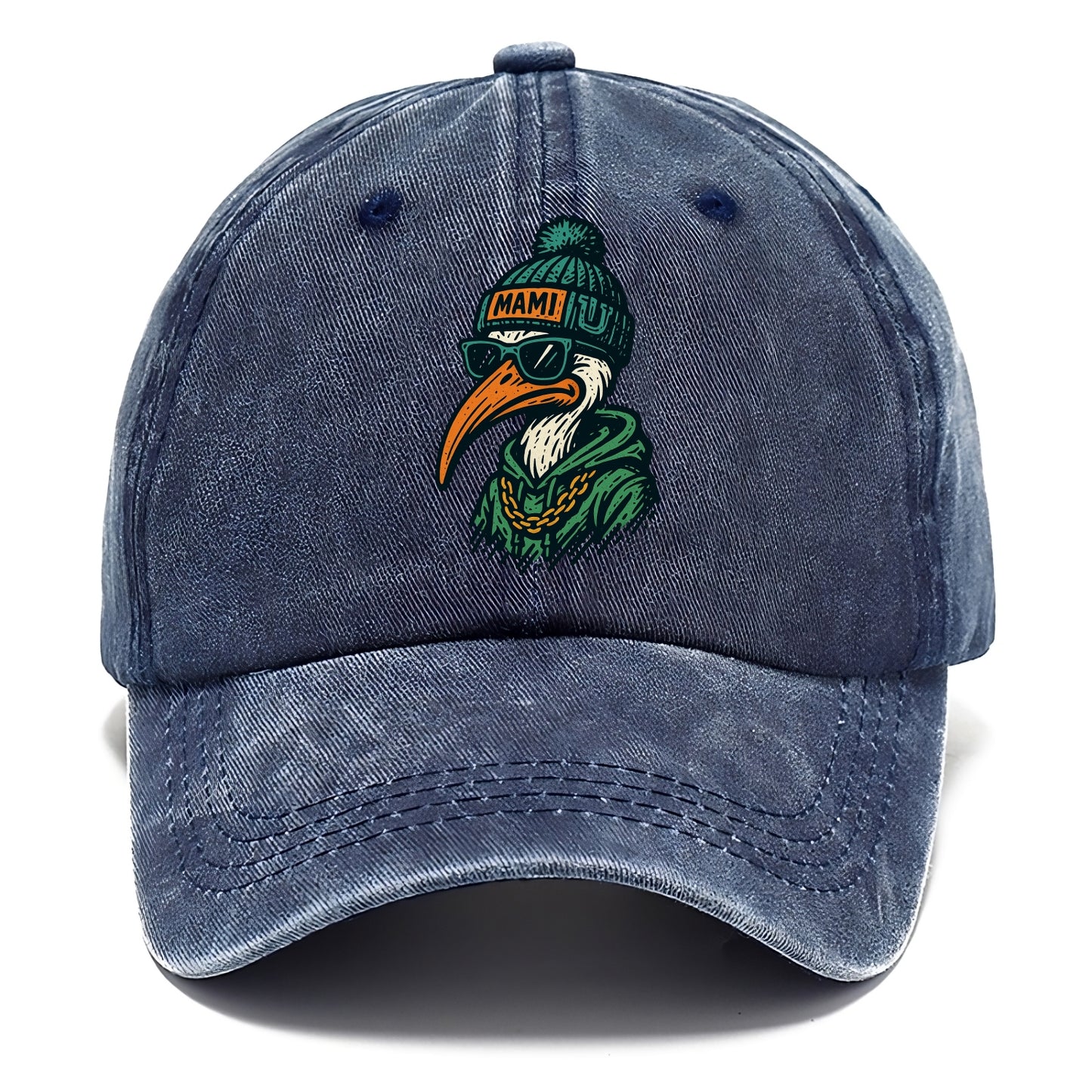Coral Gables Ibis wearing Miami beanie with U patch - Classic Cap - Twilight Navy(Blue)