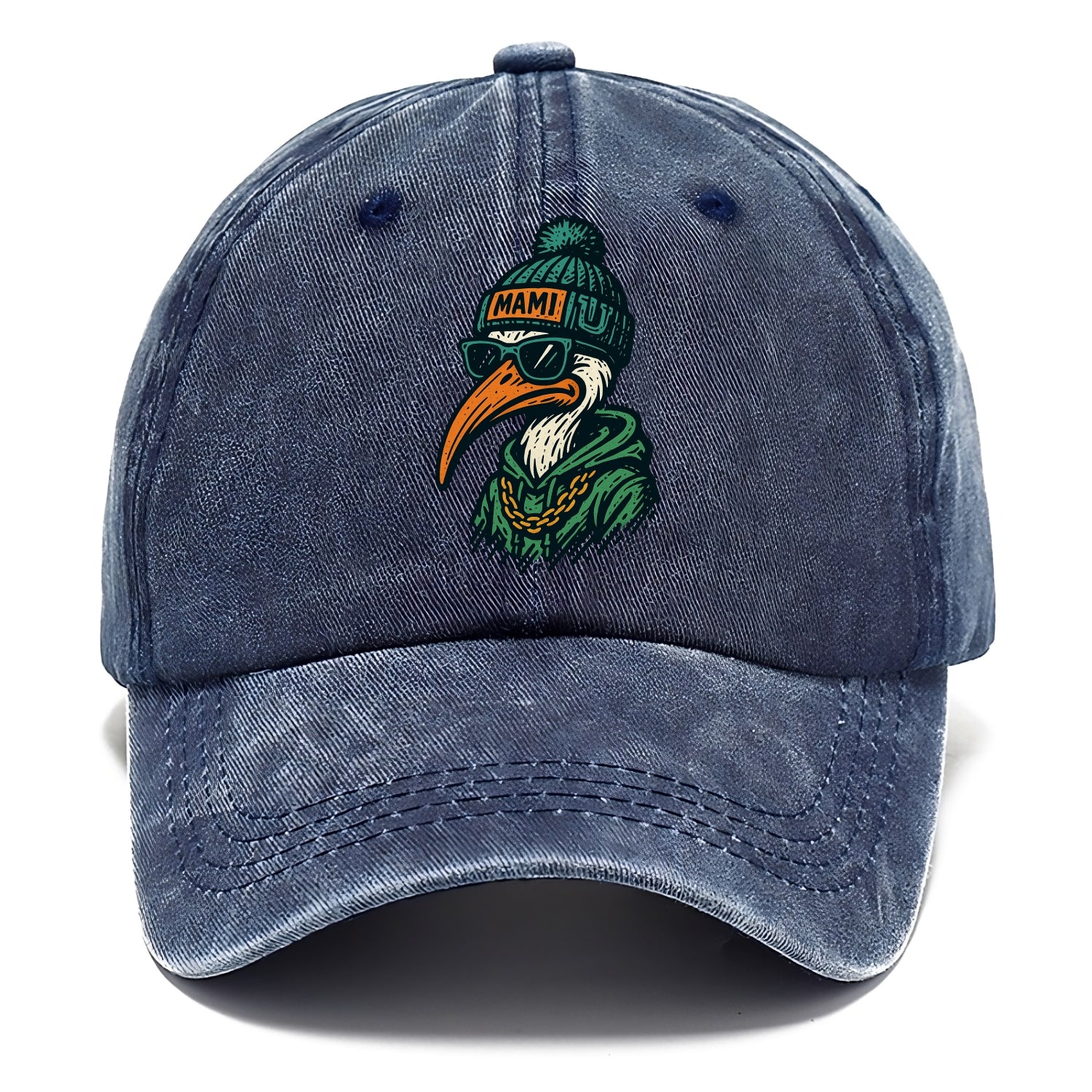 Coral Gables Ibis wearing Miami beanie with U patch - Classic Cap - Twilight Navy(Blue)