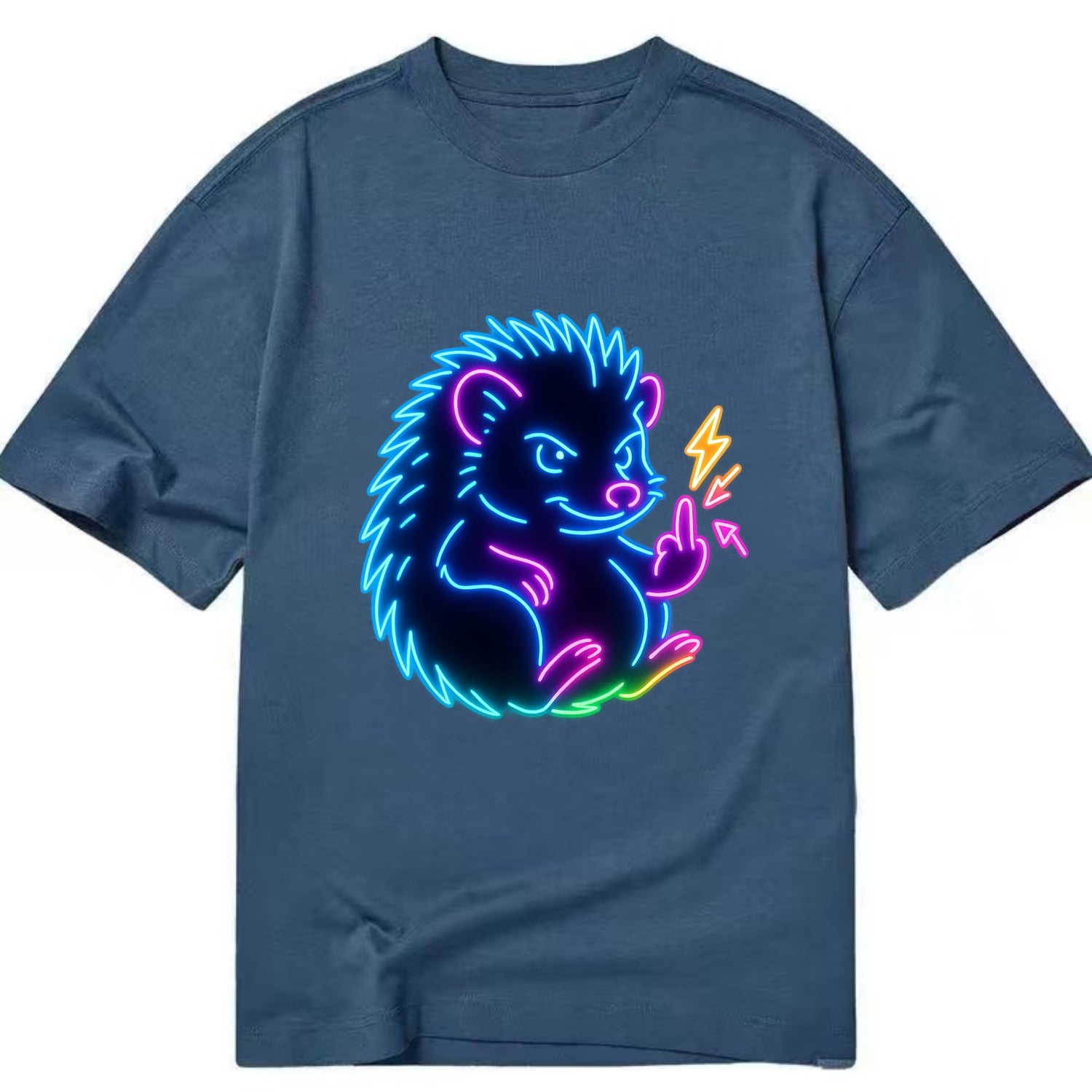 tiny hedgehog curled up slightly, one little paw raised flipping the bird - Classic T-shirt - Twilight Navy(Blue)