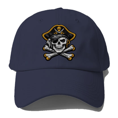 PIRATE SKULL - Jolly Roger skull in black and white , pirate - Baseball Cap - Twilight Navy(Blue)