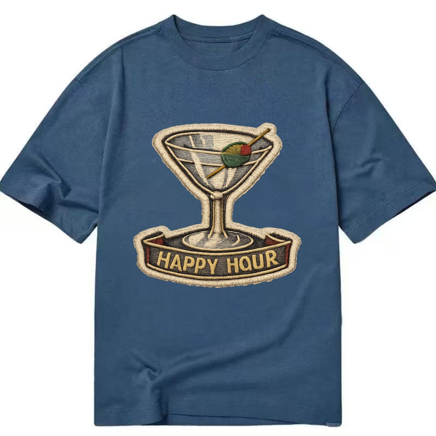 COCKTAIL MARTINI - martini glass with olive in silver and green , happy hour - Classic T-shirt - Twilight Navy(Blue)