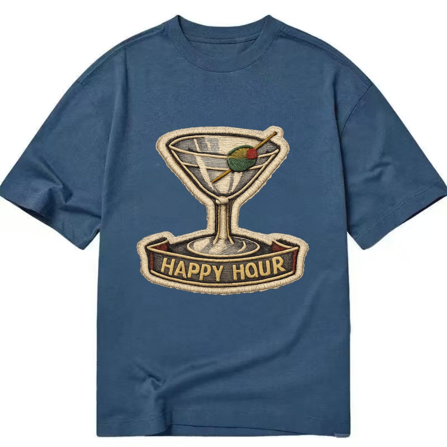 COCKTAIL MARTINI - martini glass with olive in silver and green , happy hour - Classic T-shirt - Twilight Navy(Blue)