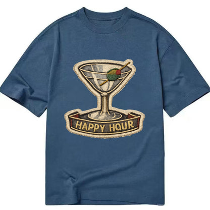 COCKTAIL MARTINI - martini glass with olive in silver and green , happy hour - Classic T-shirt - Twilight Navy(Blue)