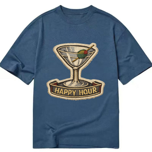 COCKTAIL MARTINI - martini glass with olive in silver and green , happy hour - Classic T-shirt - Twilight Navy(Blue)