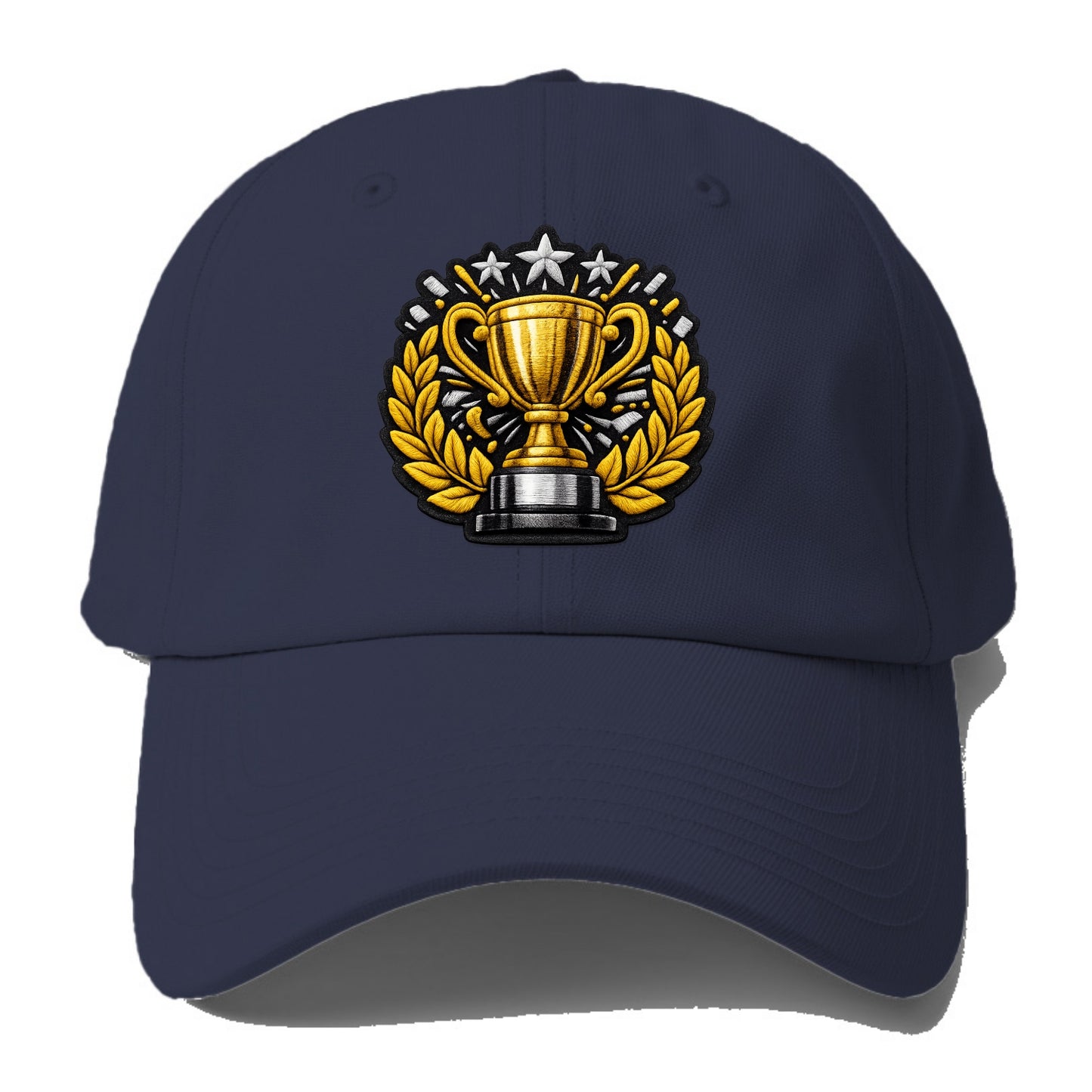 Embroidered patch design - CHAMPIONSHIP TROPHY - golden trophy cup with laurels in - Baseball Cap - Twilight Navy(Blue)