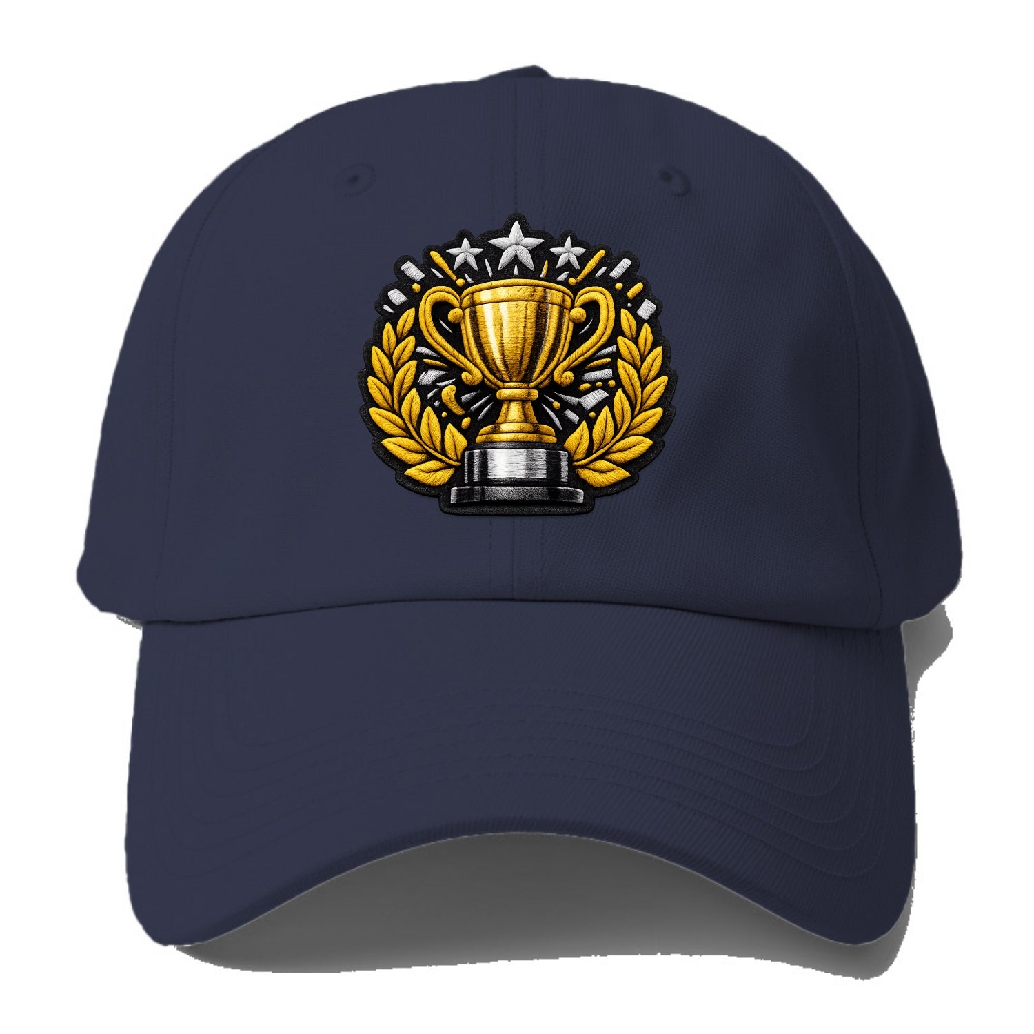 Embroidered patch design - CHAMPIONSHIP TROPHY - golden trophy cup with laurels in - Baseball Cap - Twilight Navy(Blue)