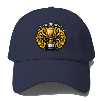 Embroidered patch design - CHAMPIONSHIP TROPHY - golden trophy cup with laurels in - Baseball Cap - Twilight Navy(Blue)