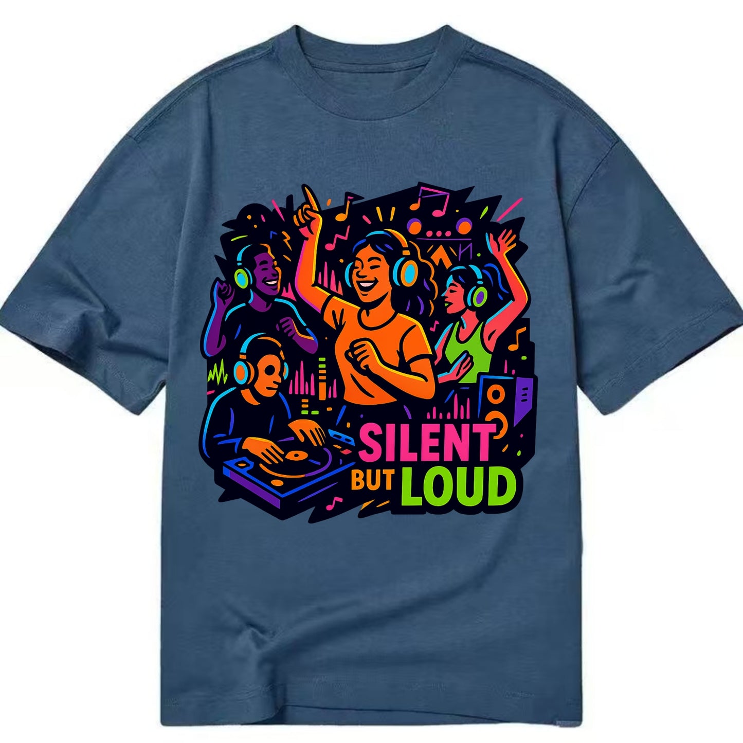 Silent disco dancers with glowing headphones - "Silent But Loud" - unique concert - Classic T-shirt - Twilight Navy(Blue)