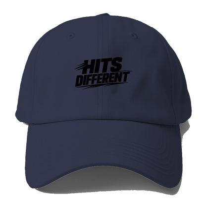 Bold typography design - "HITS DIFFERENT" - uniquely special, stands out - Baseball Cap - Twilight Navy(Blue)