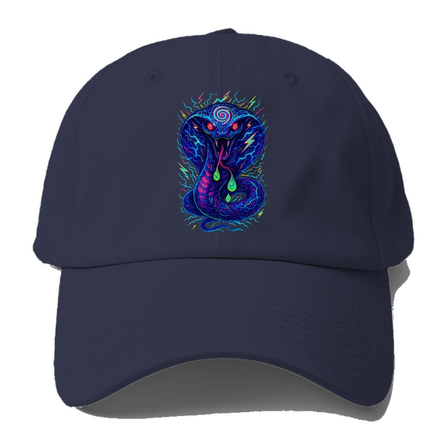Mesmerizing cobra with hypnotic spiral patterns in the hood, scales that shimmer - Baseball Cap - Twilight Navy(Blue)