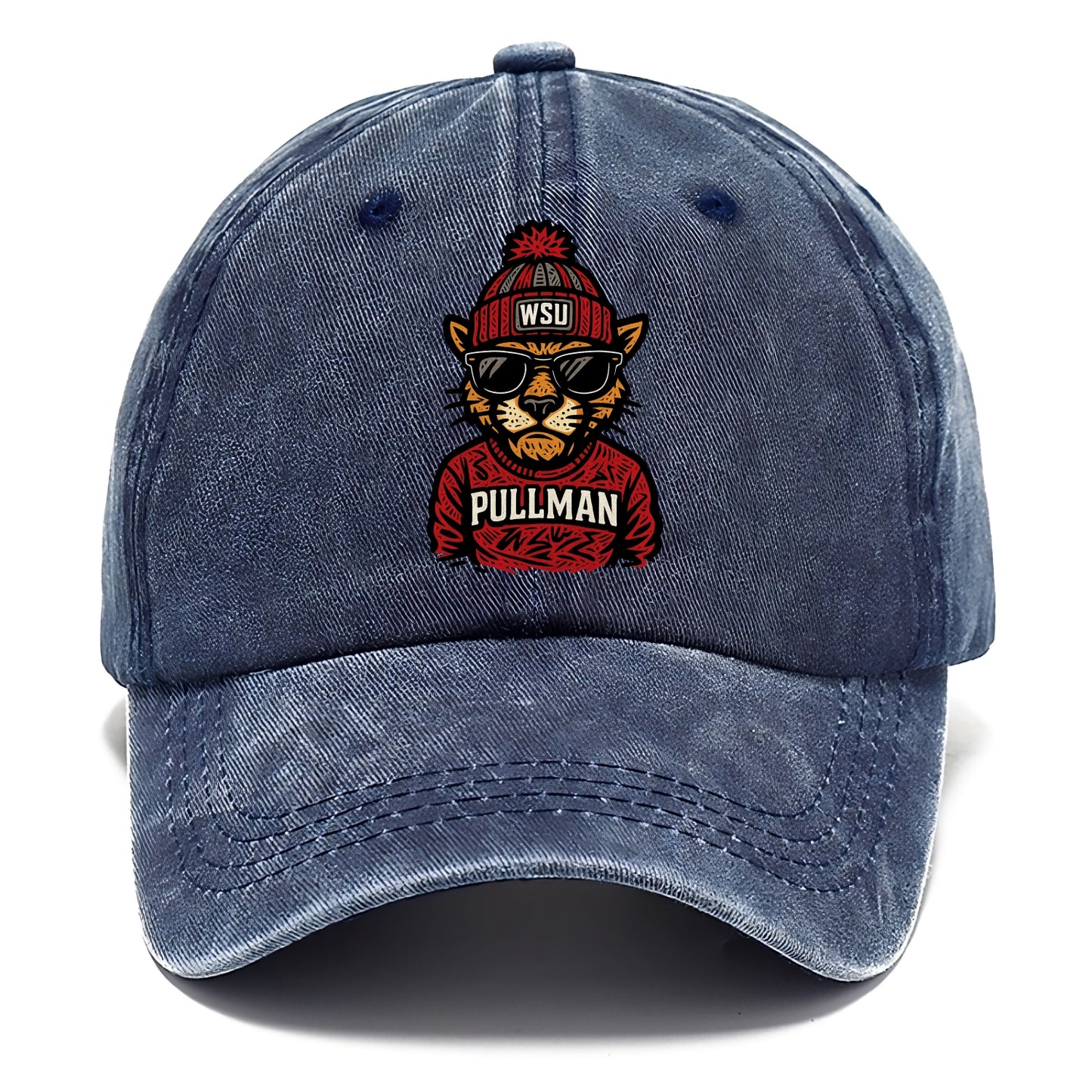 Pullman Cougar wearing Washington State beanie with WSU patch - Classic Cap - Twilight Navy(Blue)