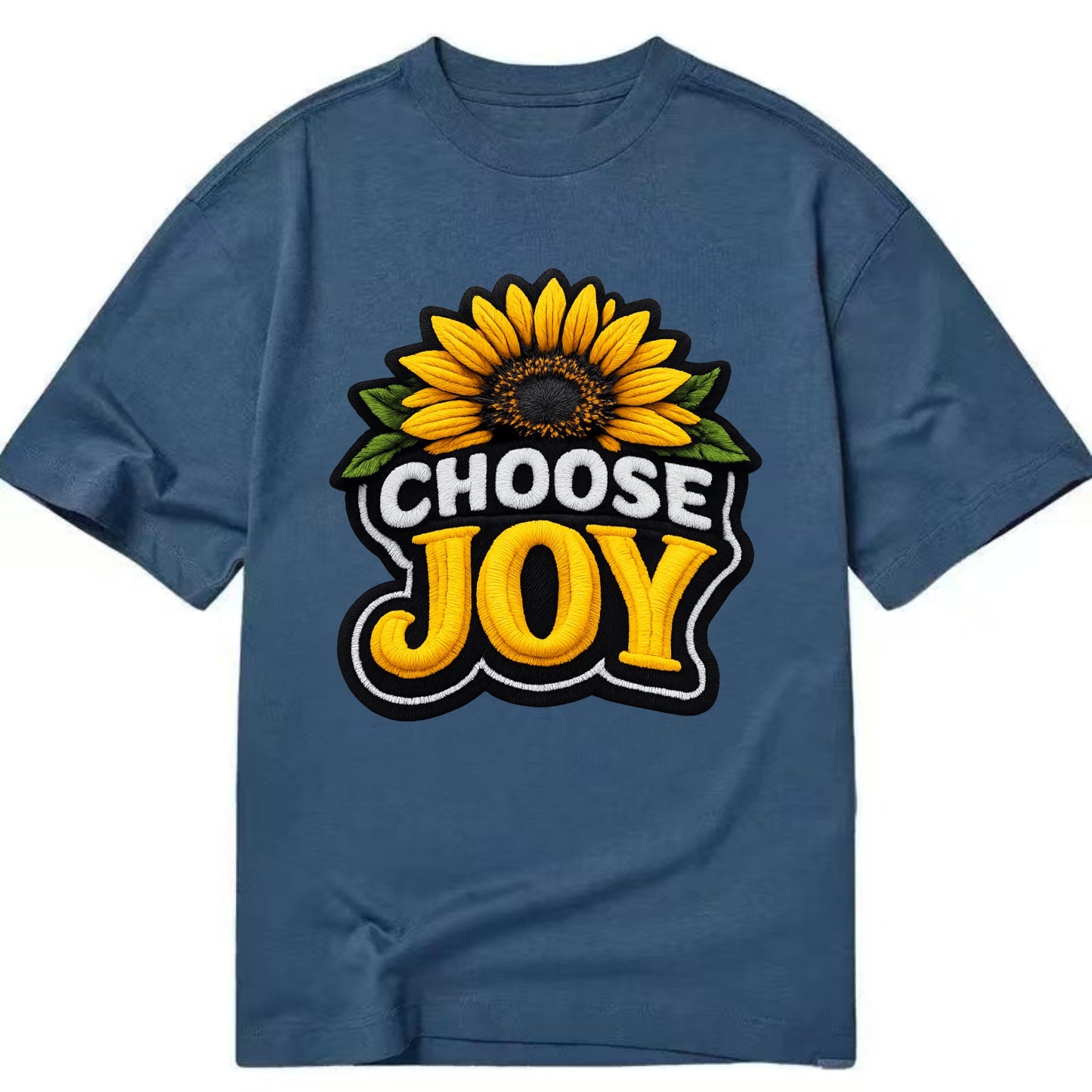 CHOOSE JOY - sunflower with text in yellow , happiness choice - Classic T-shirt - Twilight Navy(Blue)