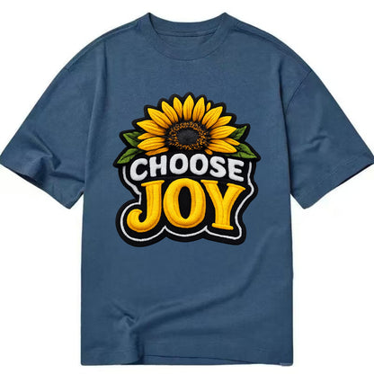 CHOOSE JOY - sunflower with text in yellow , happiness choice - Classic T-shirt - Twilight Navy(Blue)