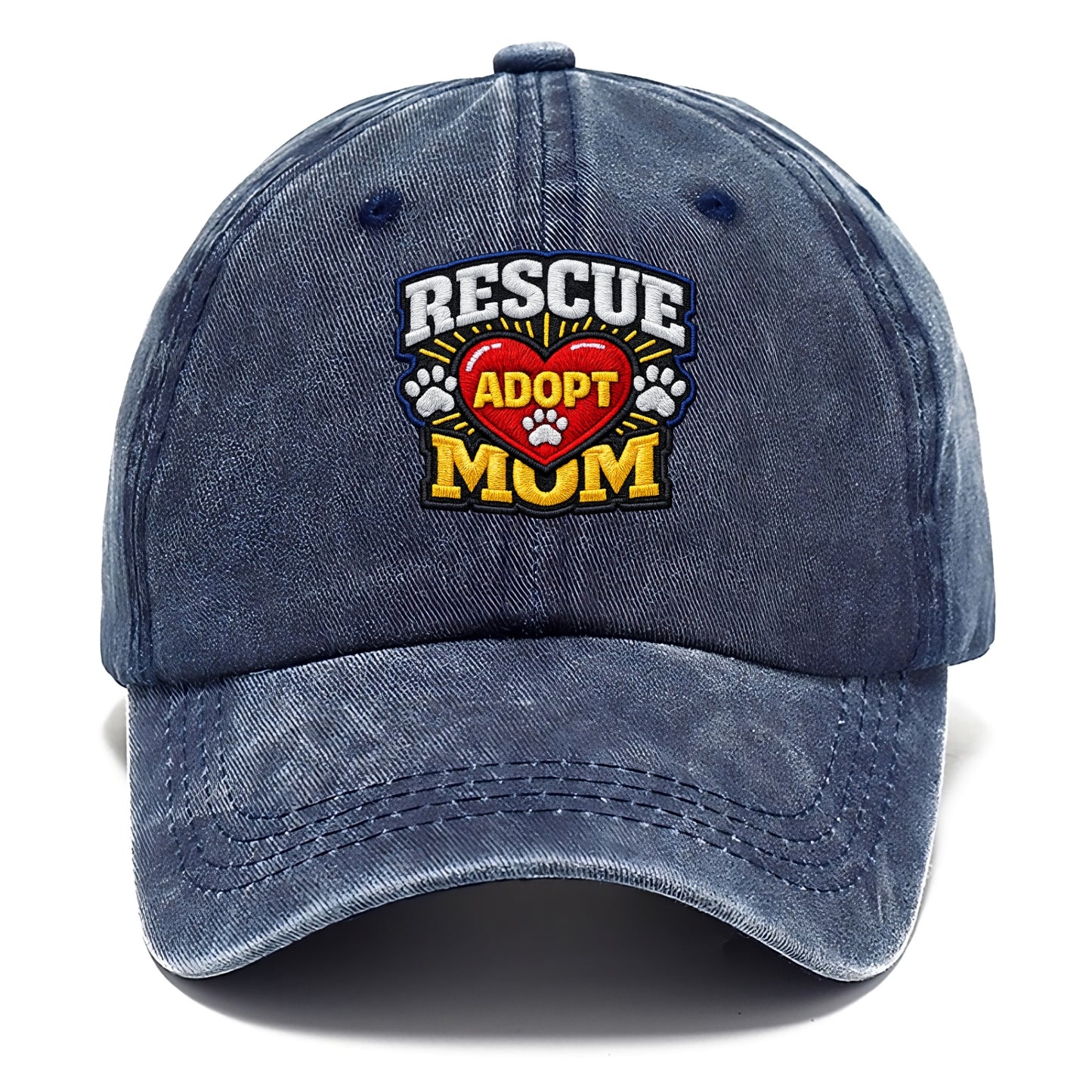 RESCUE MOM - heart with ADOPT text in red , shelter advocate - Classic Cap - Twilight Navy(Blue)