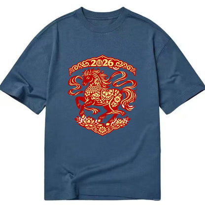 DANCING HORSE | Elegant prancing horse in motion | Graceful curved pose | - Classic T-shirt - Twilight Navy(Blue)