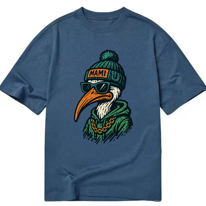 Coral Gables Ibis wearing Miami beanie with U patch - Classic T-shirt - Twilight Navy(Blue)