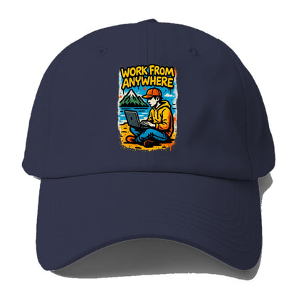 Digital nomad with laptop on beach/mountain - work from anywhere - Baseball Cap For Big Heads - Twilight Navy(Blue)