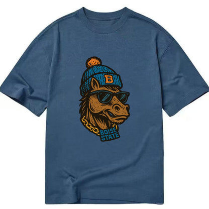 Boise Bronco wearing Boise State beanie with B patch - Classic T-shirt - Twilight Navy(Blue)