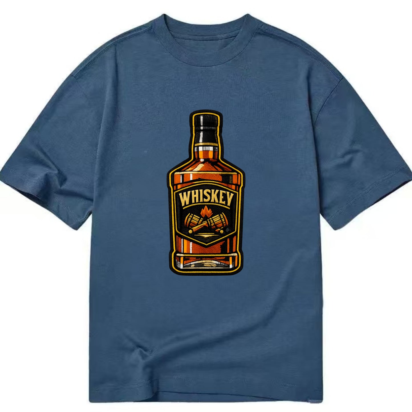 WHISKEY BOTTLE - bourbon bottle in amber and gold , spirits connoisseur - Classic T-shirt - Twilight Navy(Blue)