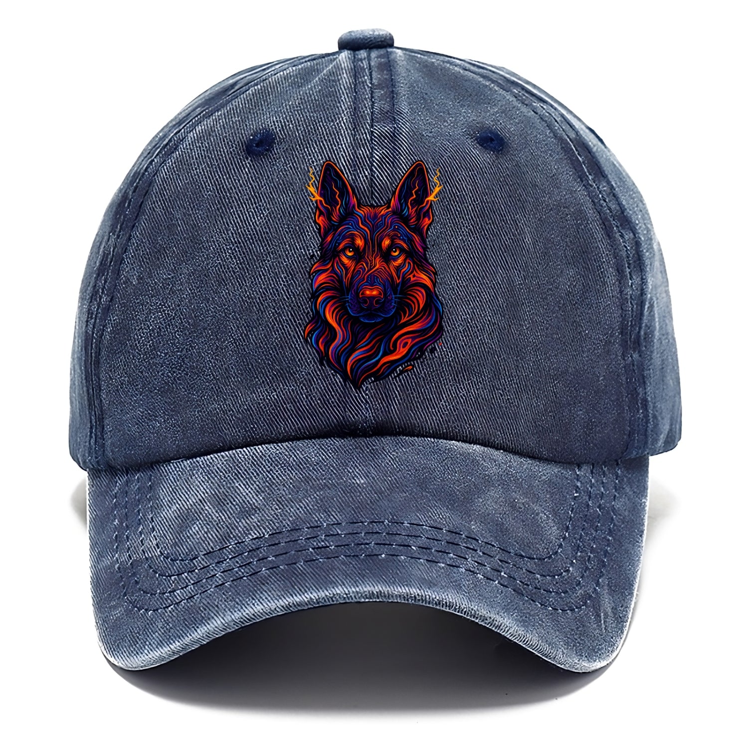 Alert German Shepherd with cyber circuit patterns in the fur, neon orange and black - Classic Cap - Twilight Navy(Blue)
