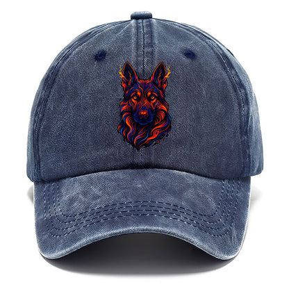 Alert German Shepherd with cyber circuit patterns in the fur, neon orange and black - Classic Cap - Twilight Navy(Blue)