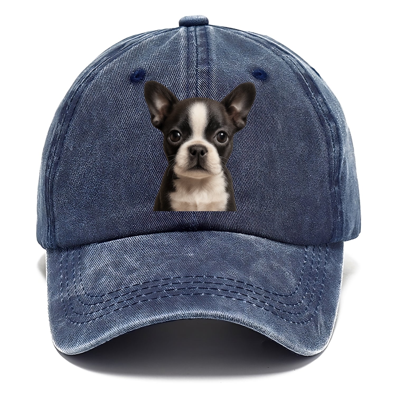 Baby Boston Terrier Puppy - tuxedo markings, big round eyes, bat ears, front-facing, - Classic Cap - Twilight Navy(Blue)